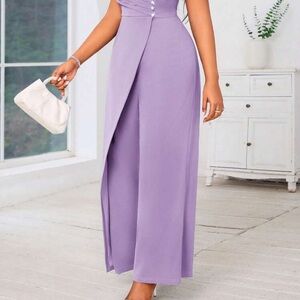 Lavender Wrap-Front Wide Leg Jumpsuit